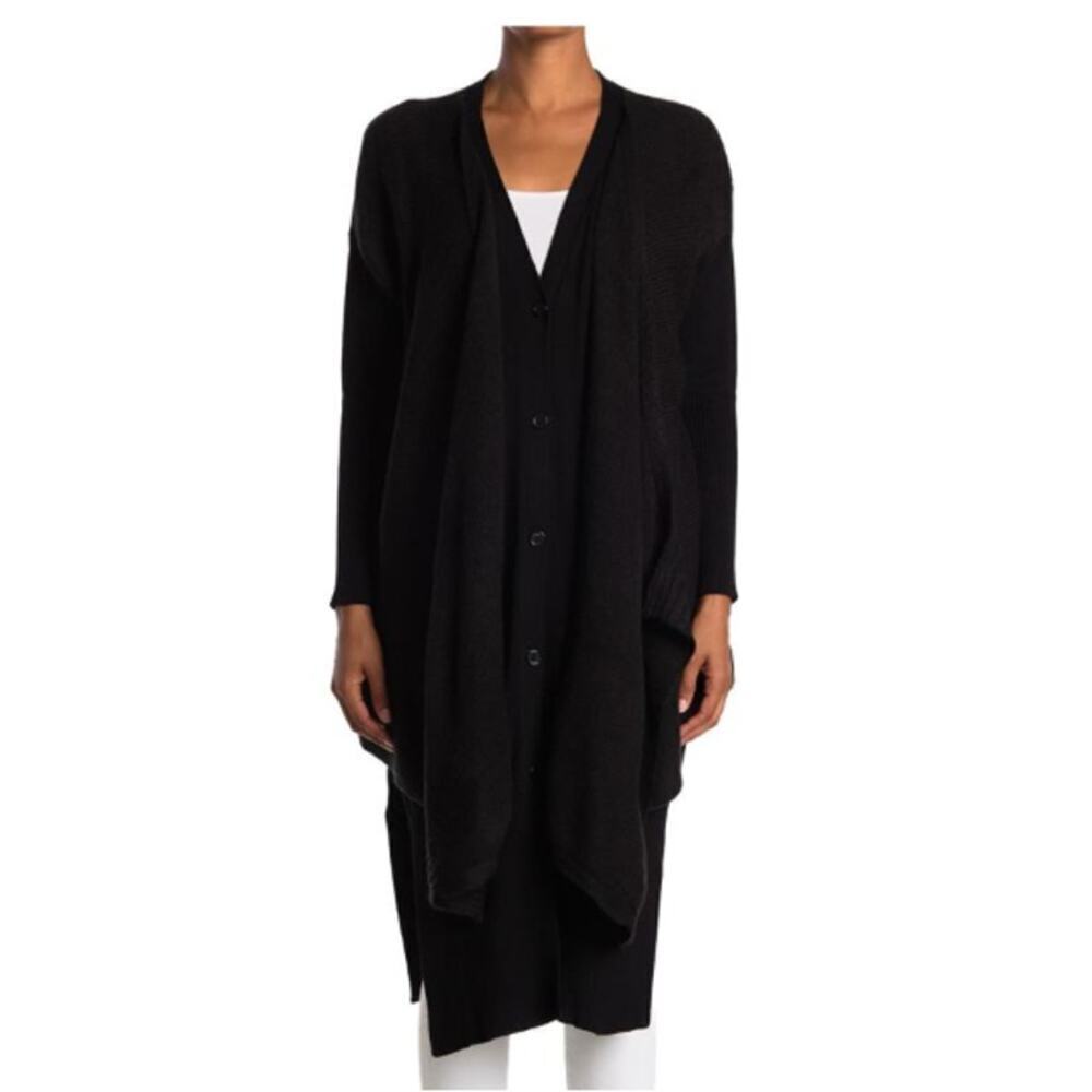 Love Token Julia Draped Cardigan Knit Sweater Long Layered Black Small Midi